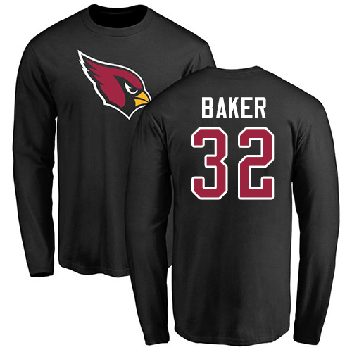 Arizona Cardinals Men Black Budda Baker Name And Number Logo NFL Football #32 Long Sleeve T Shirt->nfl t-shirts->Sports Accessory